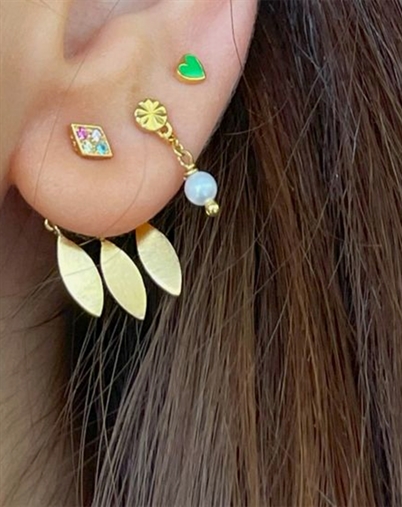 Stine A - Dancing Three Leaves Behind Ear Single Ørering - Guldfarvet